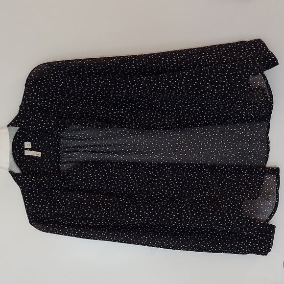Frenchi Women’s blouse  Size M Black/White Romantic polka dots sheer lighweght - Picture 1 of 7